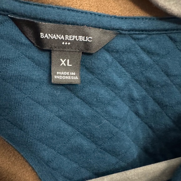 Banana Republic Men's Navy Zip-Up Sweater with Brown‎ Collar - Picture 2 of 3